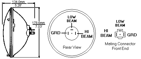 sealed beam headlamp bulb and terminals