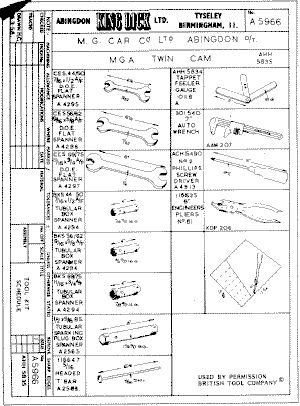 Tool kit for MGA Twin Cam
