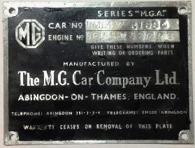 Early MGA 1500 Original ID plate